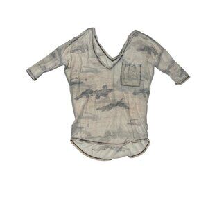 Express Womens Cloud Print V-Neck Top XS Sheer Casual Lightweight 1709